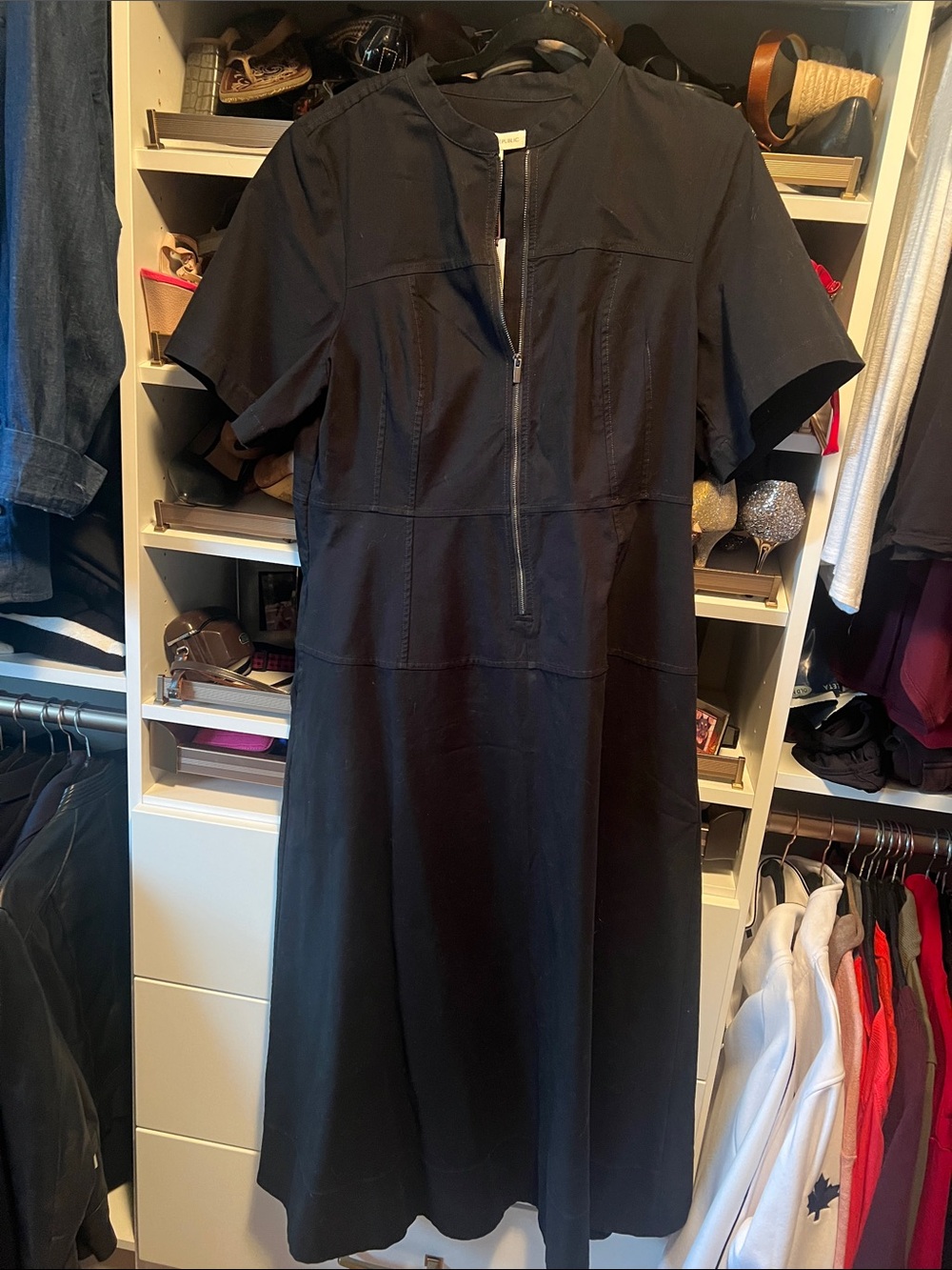 Banana Republic Black Zip-Front Midi Dress